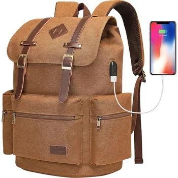 Дорожный рюкзак для ноутбука подходит для 17/15,6-дюймового компьютера и планшета, большой рюкзак с рюкзаком с USB-портом для зарядки, коричневый
