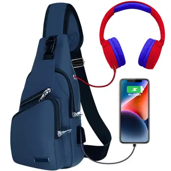 Сумка-слинг для женщин Мужская сумка через плечо, Нагрудная сумка Рюкзак-слинг с USB-портом для зарядки для прогулок и походов