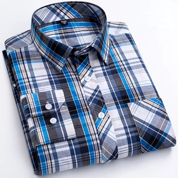 Мужская клетчатая рубашка с одним карманом Тонкая повседневная рубашка большого размера Slim Fit Мужчины с длинным рукавом 7xl 8XL Мужские рубашки с длинным рукавом 100 хлопок