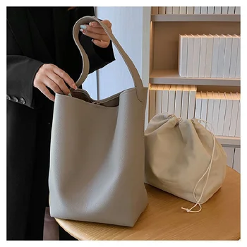 Нишевые сумки-ведра для женщин 2023 года, новая универсальная сумка-тоут большой емкости, онлайн-инфлюенсер, модная ретро-сумка через плечо