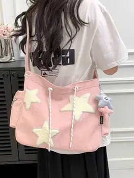 Корейский дизайн Звезда Женская сумка через плечо Вельветовая сумка-мессенджер большой вместимости для поездок на работу 2023 Новая сладкая сумка-шопер для пригородных поездок