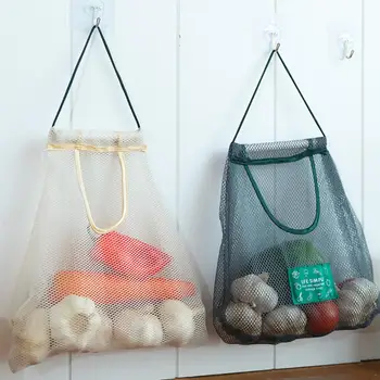  Влагонепроницаемая сетчатая сумка Вентилируемый полиэстер Подвесной настенный мешочек для хранения фруктов и овощей большой емкости для повседневной жизни