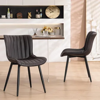 Обеденный стул из 2 предметов с мягкой обивкой Современный кухонный стул из искусственной кожи боковой стул с мягкой спинкой Бесплатная доставка