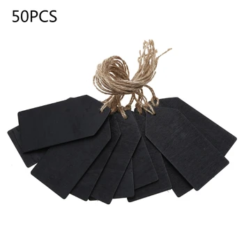 50x Висячая черная бирка для меловой доски с джутовой струной / деревянными вывесками для настенного декора