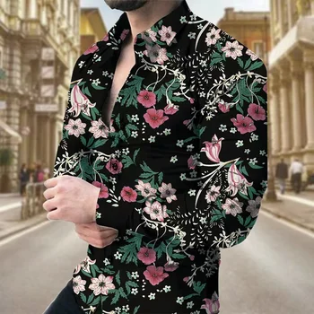 2023 мужская одежда цветочный узор футболка топ рубашка с лацканами модная тенденция горячая распродажа новый ретро повседневный мужской плюс размер