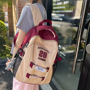  Школьный рюкзак большой вместимости для студентов колледжа с симпатичным кулоном Простой регулируемый ремень Модный нейлон Модный рюкзак для девочек