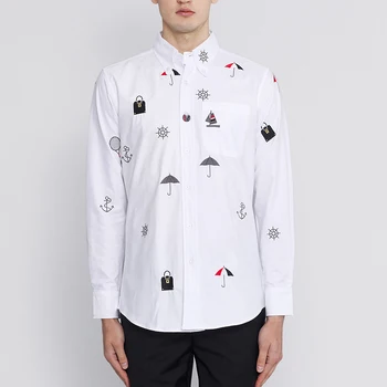 2023 Мужское платье Regular Fit Рубашка Модный бренд Повседневная рубашка из поплина с длинным рукавом Высококачественная рубашка с вышивкой для мужчин