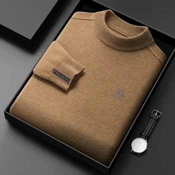 Light Luxury 2023 Новая корейская версия 100% шерстяной свитер Зимняя мода Бриллиантовый дизайнерский вязаный пуловер Круглый вырез Мужской свитер
