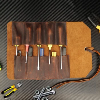воловья кожа материал веревка маленькая обернутая коричневая портативная сумка электрика для домашнего ремонта набор инструментов рулон карман отвертка Carpentr