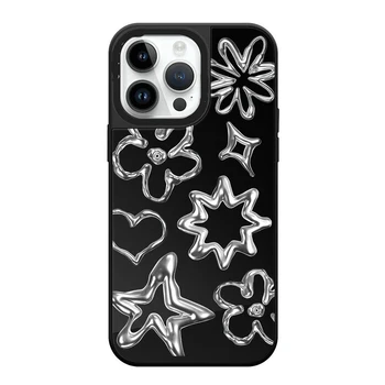 Чехол для телефона Mirror Surface Flower Black для IPhone 14 13 12 11 15 Pro Max Чехол для IPhone 15 Pro Max