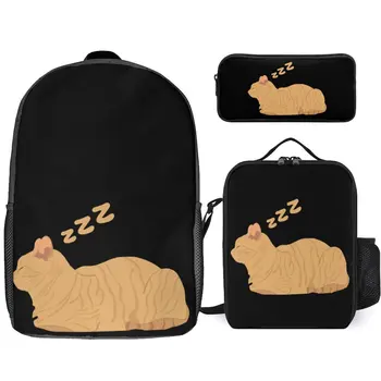 3 в 1 комплект 17-дюймовый рюкзак для обеда сумка для ручки сумка тяжелая ментальная музыка кошки мем милый кошачий хлеб 16 прочный рулон одеяла уютная летняя камера