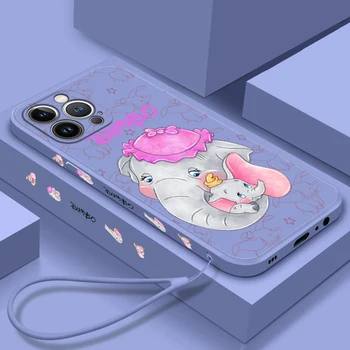 Cartoon Dumbo Cute Для Apple iPhone 15 14 13 12 Mini 11 Pro XS MAX XR X 8 7 6 Plus Liquid Left Rope Soft Phone Case Coque Capa