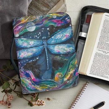 Женские кожаные сумки Портативная ручка на молнии Церковная сумка для Библии Dragonfly Print Bible Cover Case Практичные сумки для хранения Библии