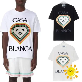 Высококачественная футболка CASABLANCA 1:1 Мужская женская футболка с принтом в форме сердца и бирками