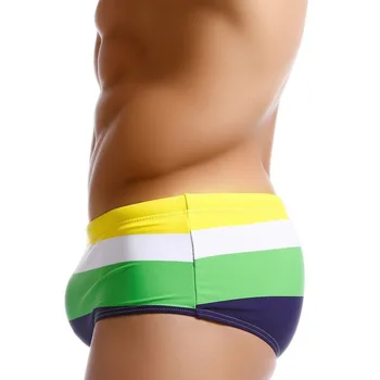 Новая печать Купальники Мужские шорты Маленькие боксерские купальники Мужские трехцветные полосатые мужские купальники для плавания Сексуальные привязанные мужские купальники