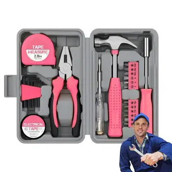 Набор бытовых инструментов Розовый маленький ящик для инструментов Набор инструментов Домашний комбинированный набор Универсальный набор домашних инструментов с ящиком для хранения для дома