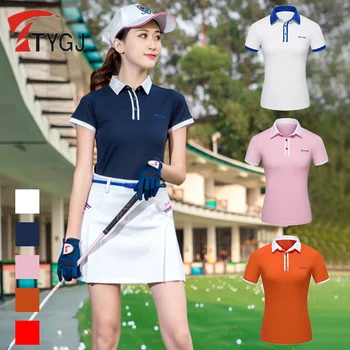 TTYGJ Женская футболка для гольфа с коротким рукавом Женская дышащая быстросохнущая рубашка для гольфа Корейский стиль Пэчворк Поло Повседневные топы Спортивная одежда