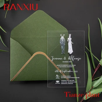 Изготовленные на заказ акриловые свадебные открытки Пользовательский дизайн приглашений с конвертом