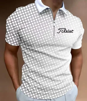 Мужское поло на молнии и клетчатом принте, повседневная футболка оверсайз с короткими рукавами, корейская одежда для гольфа, летняя новинка