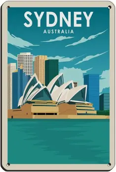 Сидней Австралия Винтажный туристический плакат Ретро плакат Металлический жестяной знак Шикарное искусство Ретро Железная живопись Бар Люди Пещера Кафе