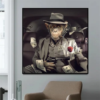 обезьяна обезьяна животное плакат денежный пистолет холст печать абстрактное произведение искусства искусство живопись скандинавская настенная картина для украшения гостиной