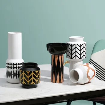 Скандинавский стиль, креативная геометрическая линия, керамическая ваза, современный минималистичный цветочный декор, украшение дома