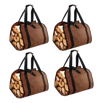 4PCS Сумка для хранения дров Портативная сумка для переноски дров Портативная холщовая сумка для лесозаготовок