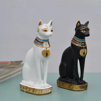 Украшение статуи кошки Египетская фигурка кошки Украшение статуи Винтажная статуя богини кошки Домашний сад Мини-украшение для животных