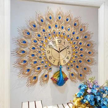 60x60 см 70x65 см 80x75 см Настенные часы Peacock Современные часы без звука Металлические настенные часы для гостиной Роскошное свадебное украшение