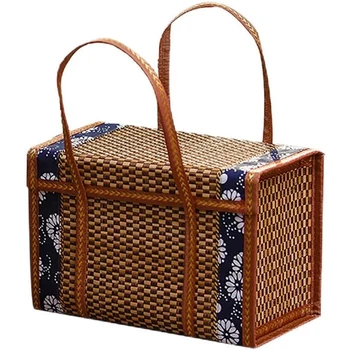  Плетеная корзина для пикника Плетеная сумка для хранения Ручка ротанговой травы Складная бамбуковая корзина