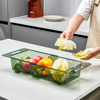 Выдвижная корзина для кухонной мойки для мытья овощей и фруктов Пищевые ситечки для слива Пластиковая складная корзина для хранения