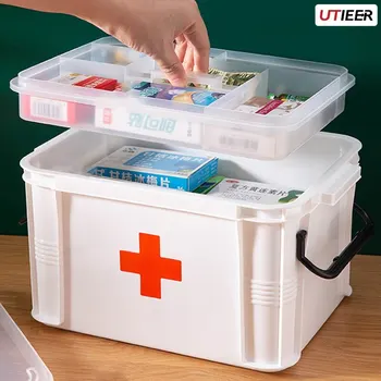 Аптечка первой помощи Ящик для хранения лекарств Портативный ящик для неотложной помощи Бытовые двухслойные ящики для лекарств Органайзер для хранения аптечек