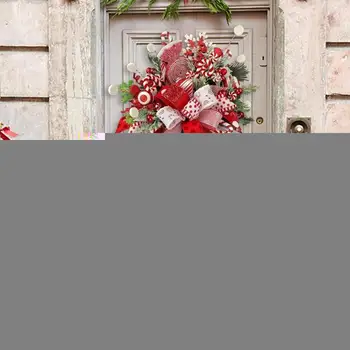 24 дюйма Красно-белая Декоративная трость Рождественские конфеты Трость Венок Рождественская дверь Висячее украшение Рождество Перевернутое дерево