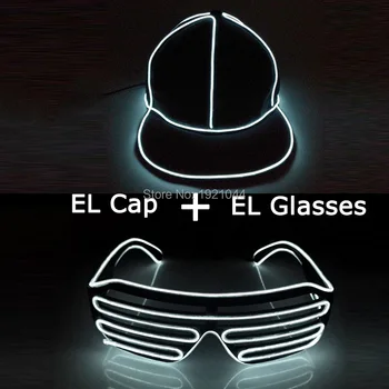 Glow Party Dance Performance Реквизит Модные светодиодные очки + EL Неоновая осветительная колпачок EL Glowing Набор продуктов Glow в темноте 10 цветов