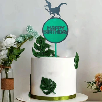 Тема динозавров Топпер для торта Акриловые золотые флаги для торта с днем рождения Высококачественные топперы для кексов на день рождения Украшение торта для детской вечеринки