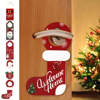 Рождественское украшение двери Деревянный Санта-Клаус Снеговик Украшение для дверной ручки Дверная ручка Вешалка для дома Висячее рождественское украшение