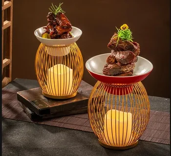 Креативная тарелка с фонарем Китайский ресторан Разогреваемое основное блюдо Керамическая тарелка с нагревательной печью Домашняя кухня Круглая посуда