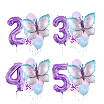 Бабочка Воздушный шар Воздушный шар 40 дюймов Номер от 1 до 9 лет Девочка День Рождения Украшение Юбилей Украшение Дети