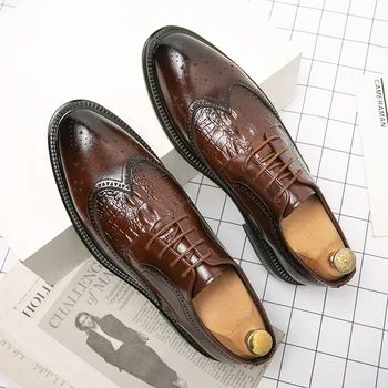  Роскошный бренд Оксфордская обувь Кожаная обувь на толстой подошве Кожаная обувь на шнуровке Мужская повседневная обувь Британский стиль Блочная обувь Высококачественные мокасины