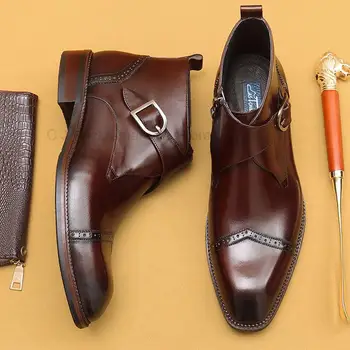 Высококачественные мужские кожаные ботинки Роскошные мужские классические ботинки челси из натуральной кожи Черные ботинки с пряжкой для обуви Рабочие ботильоны для мужчин