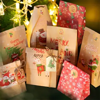 Рождественский подарочный пакет из крафт-бумаги Снеговик Санта-Клаус Конфеты Обертки для печенья Праздничные праздничные упаковочные принадлежности Мешочек для вечеринок