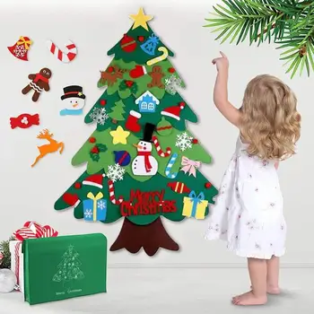 DIY Набор фетровых рождественских елок с 32 украшениями и светодиодными гирляндами для малышей Детский новогодний подарок Рождественские подарки Товары для дома