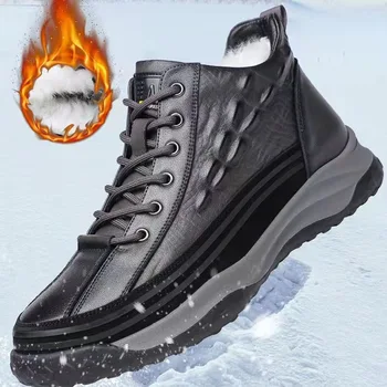 2024 Мужская обувь Натуральная кожа Шерстяная подкладка Зима Супер Держать тепло На открытом воздухе Ботильоны Зимние сапоги Мужская повседневная обувь