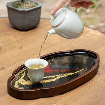 деревянный чайный поднос чайный столик антикварный лак бытовой сухой пузырьковый лоток кунг-фу чайный сервиз поднос теплоизоляционный коврик тарелка из сухофруктов