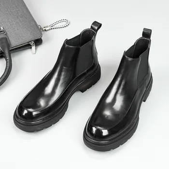 Роскошные мужские ботильоны в британском стиле, натуральная кожа, удобные качественные скольжения ручной работы на черном повседневном деловом ботинке, ботинки man