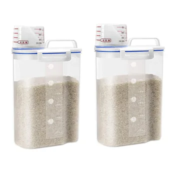 2X Контейнер для хранения рисовых хлопьев - Герметичный контейнер для хранения сухих пищевых продуктов Пластиковый небольшой дозатор риса с мерным стаканом