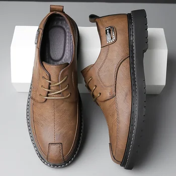 Классический стиль Мужская повседневная кожаная обувь Бизнес Офисная обувь Оксфорд Шнуровка Мягкая и удобная противоизносная классическая обувь для мужчин