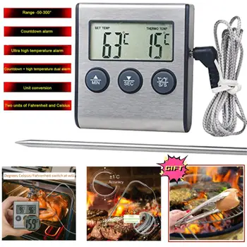  Кухонный цифровой термометр для приготовления пищи Температура мясных продуктов для духовки Гриль барбекю Функция таймера с зондом Измеритель тепла для приготовления пищи