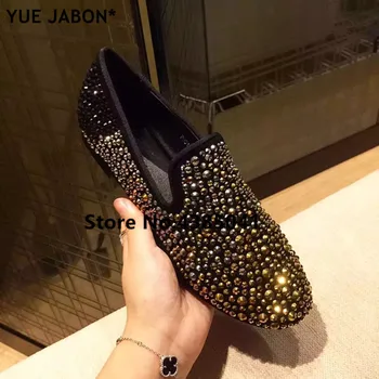 НОВИНКА 2024 Мужская обувь из натуральной кожи Роскошные лоферы с кристаллами Персонализированные подиумные туфли Слипоны Свадебная обувь Zapatos hombre