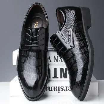 Мужская классическая обувь Оксфорды из натуральной кожи Оксфорды на шнуровке Черный Коричневый Деловой офис Свадебная вечерняя обувь для мужчин Классический итальянский стиль